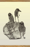 Family of crow people with wooden frame